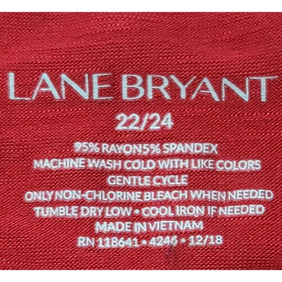 Lane Bryant Red Slub Knit Top 22 24 Lightweight Soft Stretchy Short Sleeves - Picture 3 of 3